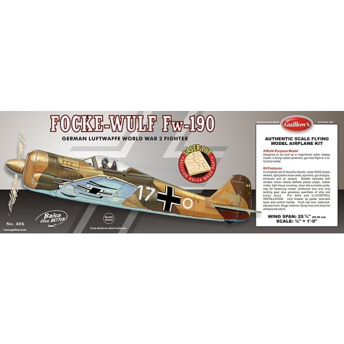 Focke-Wulf Fw-190 Flying Model Balsa Aircraft Kit 654mm Wingspan from Guillow's