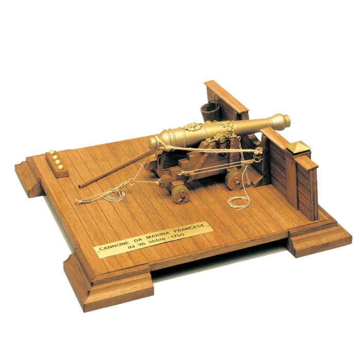 French 36lb Naval Gun c1750 Mantua Wood Construction Kit 1:17 Scale, Base 215x215mm