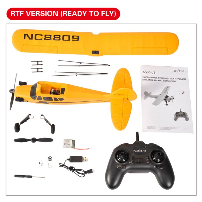 Kootai Piper J3 Cub (505mm) RC Model Plane w/ Gyro EPP RTF - Mode 2