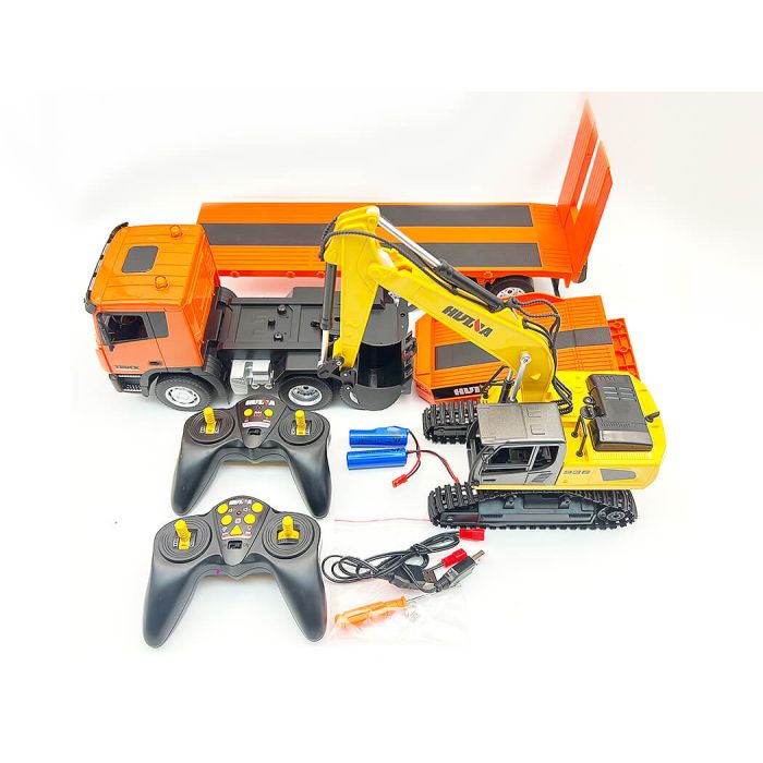 Huina 9ch RC Platform Trailer & 6ch Excavator 2.4g Set 1:24