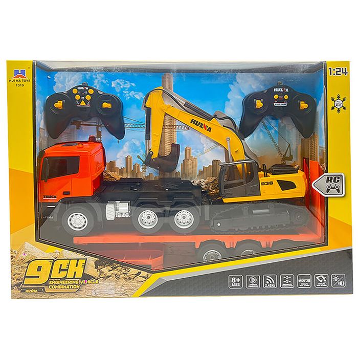 Huina 9ch RC Platform Trailer & 6ch Excavator 2.4g Set 1:24
