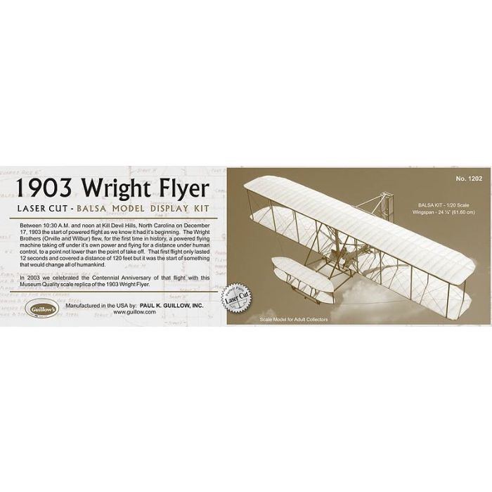1903 Wright Flyer Large Scale 1:20 Guillow's Balsa Aircraft Kit 616mm Wingspan