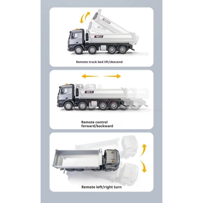 Huina RC Pro Tipper Dump Truck 13ch 8WD w/Metal Bucket, Lights, Sounds