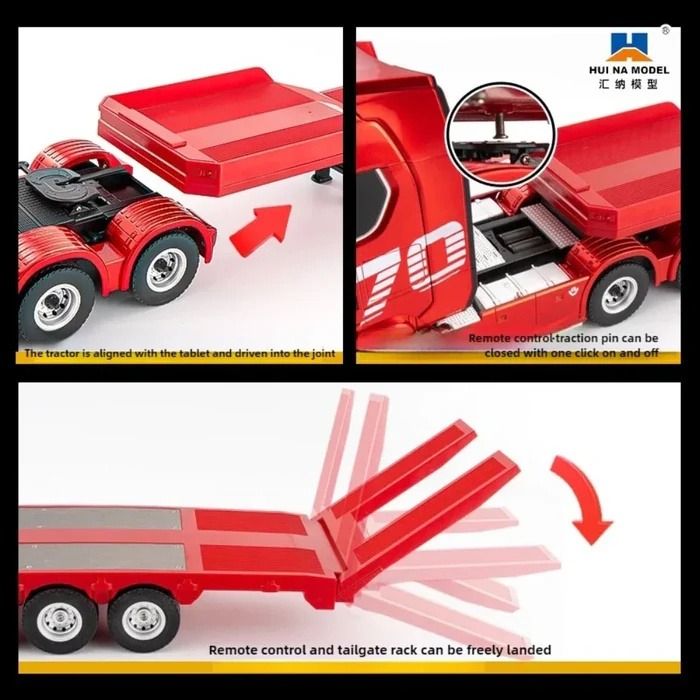 Huina RC 1:18 Electric Flatbed Low Loader Trailer For CY1501 Scania 770S Truck - Red
