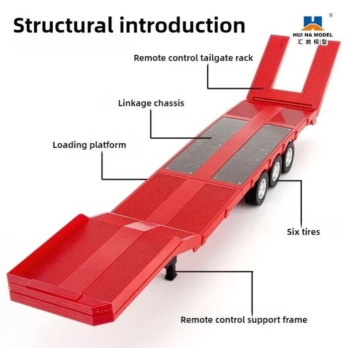 Huina RC 1:18 Electric Flatbed Low Loader Trailer For CY1501 Scania 770S Truck - Red