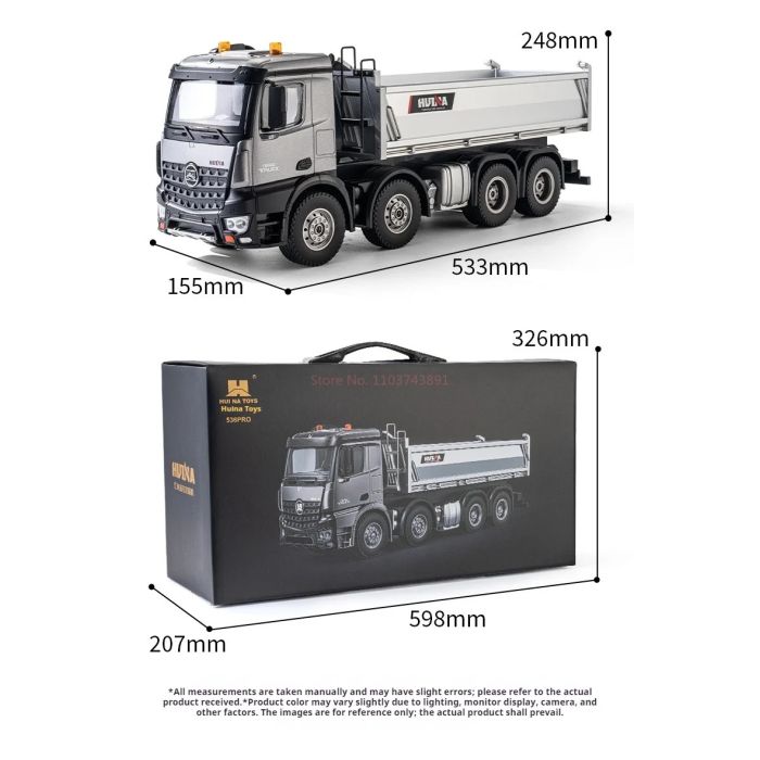 Huina RC Pro Tipper Dump Truck 13ch 8WD w/Metal Bucket, Lights, Sounds