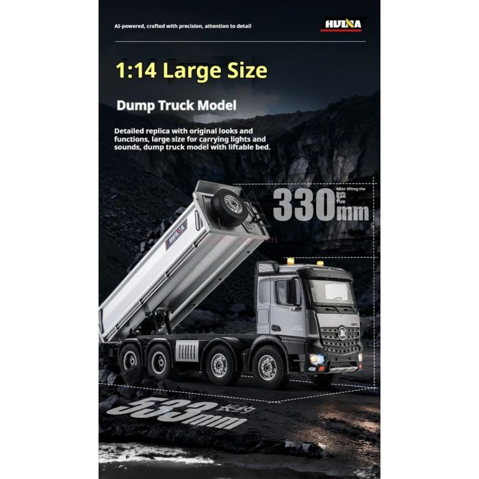 Huina RC Pro Tipper Dump Truck 13ch 8WD w/Metal Bucket, Lights, Sounds