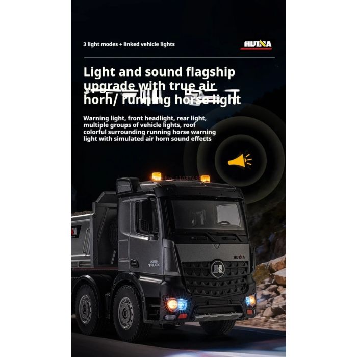 Huina RC Pro Tipper Dump Truck 13ch 8WD w/Metal Bucket, Lights, Sounds