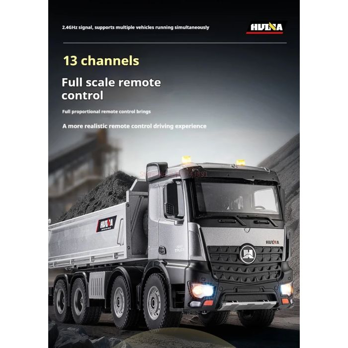 Huina RC Pro Tipper Dump Truck 13ch 8WD w/Metal Bucket, Lights, Sounds