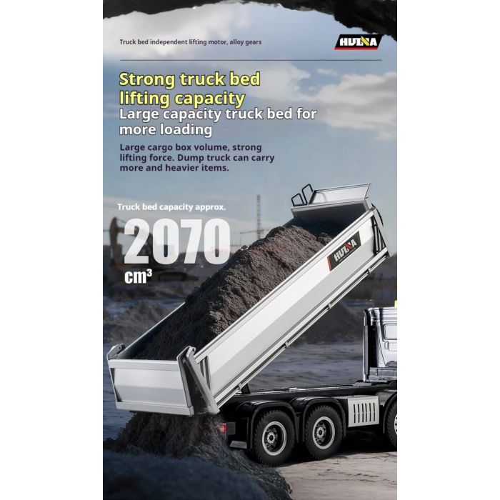 Huina RC Pro Tipper Dump Truck 13ch 8WD w/Metal Bucket, Lights, Sounds