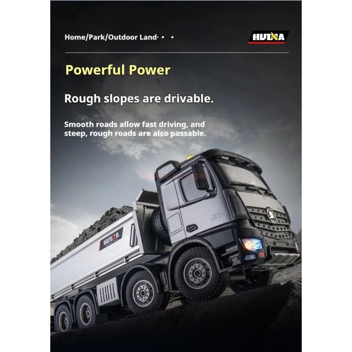 Huina RC Pro Tipper Dump Truck 13ch 8WD w/Metal Bucket, Lights, Sounds
