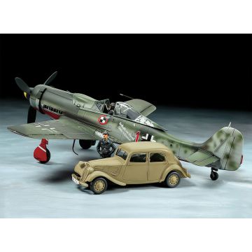 Tamiya 1:48 Fw190 D-9 JV44 Aircraft & 11CV Staff Car Set Plastic Model Kit