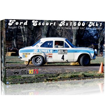 Belkits 1:24 Ford Escort RS1600 Mk1 RAC 1972 Roger Clark Rally Car Plastic Model Kit