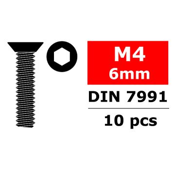 Team Corally Steel Screws M4 X 6mm Hex Flat Head 10 Pcs