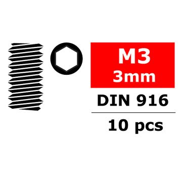 Team Corally Steel Set Screws M3 X 3mm Hex 10 Pcs