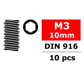 Team Corally Steel Set Screws M3 X 10mm Hex 10 Pcs