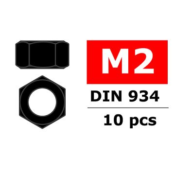 Team Corally Steel Nut M2 Black Coated 10 Pcs