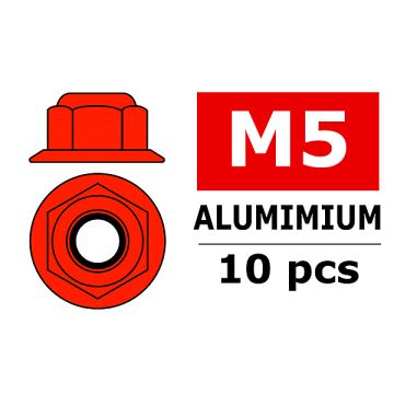 Team Corally Aluminium Nylstop Nut M5 Flanged Red 10 Pc