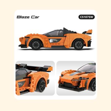 CaDA Orange Blaze Sports Car - 295 Piece Brick Build Model Kit
