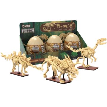 CaDA Tray of 3 Dinosaur Eggs with Stegosaurus, Triceratops & Velociraptor