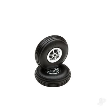 Dubro 2-1/4in Diameter Chrome Treaded Wheels (2) For RC Model Planes