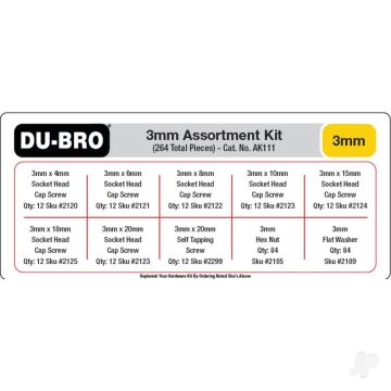 Dubro 3mm Hardware Assortment Kit (264 piece set) For RC Model Planes