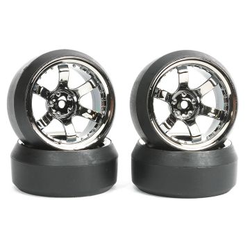 Fastrax 1/10 (4) Drift D3 Tyre With 9mm 6-Spoke Wheel - Black Chrome