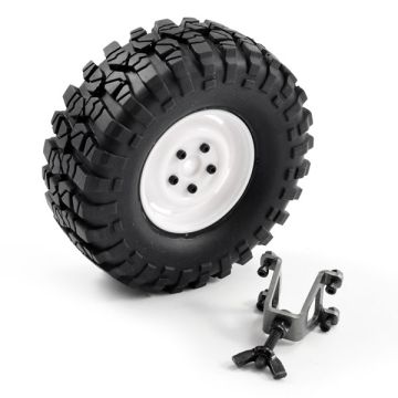 FTX Outback Spare Tyre Mount & Tyre/Steel Look Lug Wheel White