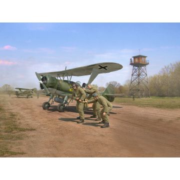 ICM 1:32 Luftwaffe Pilot School (Hs 123A Training Biplane & 3 Figures) Plastic Model Kit