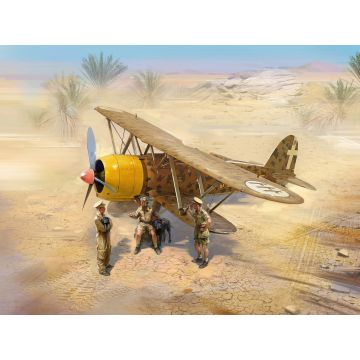 ICM 1:32 CR. 42 Falco with Italian Pilots In Tropical Uniform (3 Figures & 2 Dogs) Plastic Model Kit
