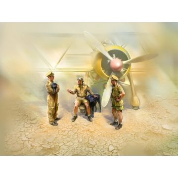 ICM 1:32 Italian Pilots In Tropical Uniform (1939-1943) 3 Figures & 2 Dogs Plastic Model Kit