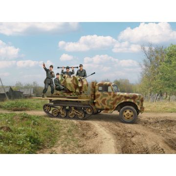 ICM 1:35 "Achtung! Sie fliegen!" Sd.Kfz.3b with 2 cm Flak 38 and 4 Crew Figures Plastic Model Kit