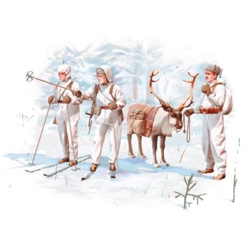 ICM 1:35 Finnish Riflemen (Winter 1940) 3 Figures & Reindeer Plastic Model Kit