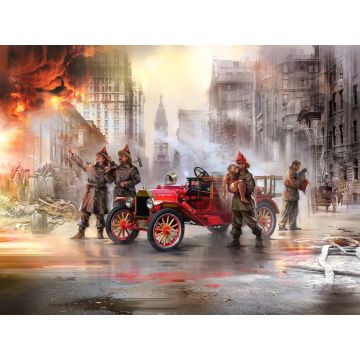 ICM 1:35 Model T 1914 Fire Truck with 4 Crew Figures Boy & Cat Plastic Model Kit