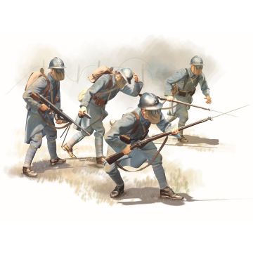 ICM 1:35 French Infantry In Gas Masks (1918) 4 Figures Plastic Model Kit