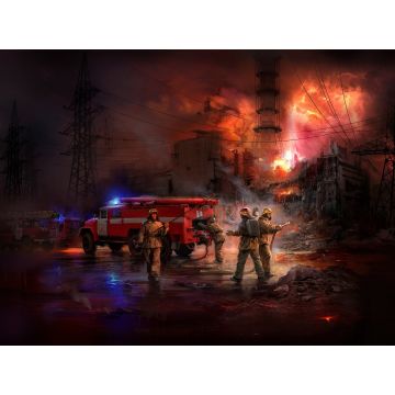 ICM 1:35 Chernobyl #2 Fire Fighters (AC-40-137A Fire Truck / 4 Figures & Diorama Base with Background) Plastic Model Kit