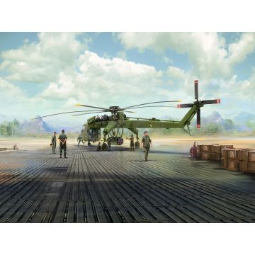ICM 1:35 Phu Bai Combat Base 1968 with CH-54A Helicopter & Figures & M8A1 Airfield Pavement Slabs Plastic Model Kit