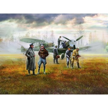ICM 1:48 WWII Luftwaffe Airfield Set Bf 109F-4 & Hs 126B & 7 Figures Plastic Model Kit