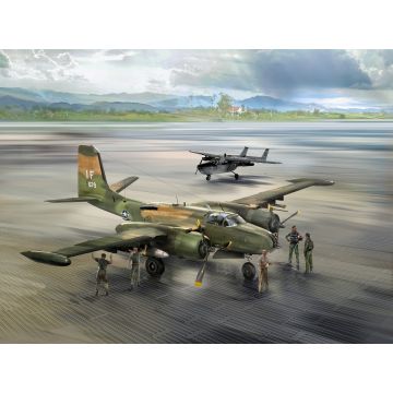 ICM 1:48 Nakhon Phanom Air Base Set (B-26K / O-2 Skymaster with Figures & Airfield Plates) Plastic Model Kit
