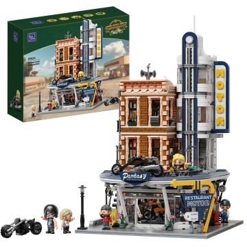 Pantasy Motorcycle Restaurant Building - 2989 pcs Brick Build Model Kit