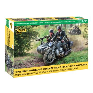 Zvezda 1:35 German WWII Zuendapp K800 Motorcycle with Sidecar & Crew Plastic Model Kit