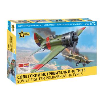 Zvezda 1:72 I-16 Polikarpov Type 5 Soviet Fighter Aircraft Plastic Model Kit